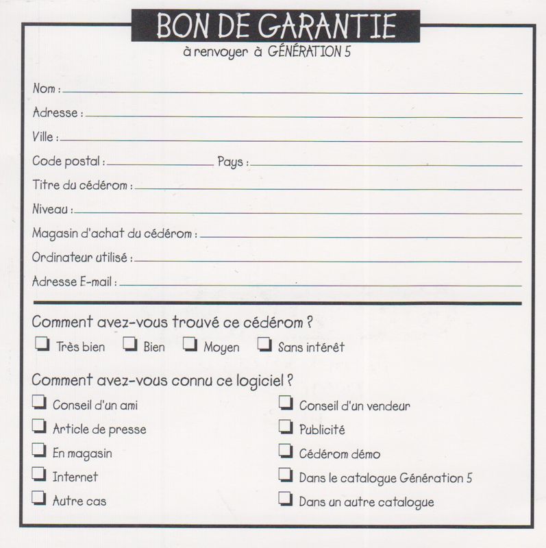 Other for Découvre la maison ! avec Nax et Oyo (Windows): Registration Card - Back