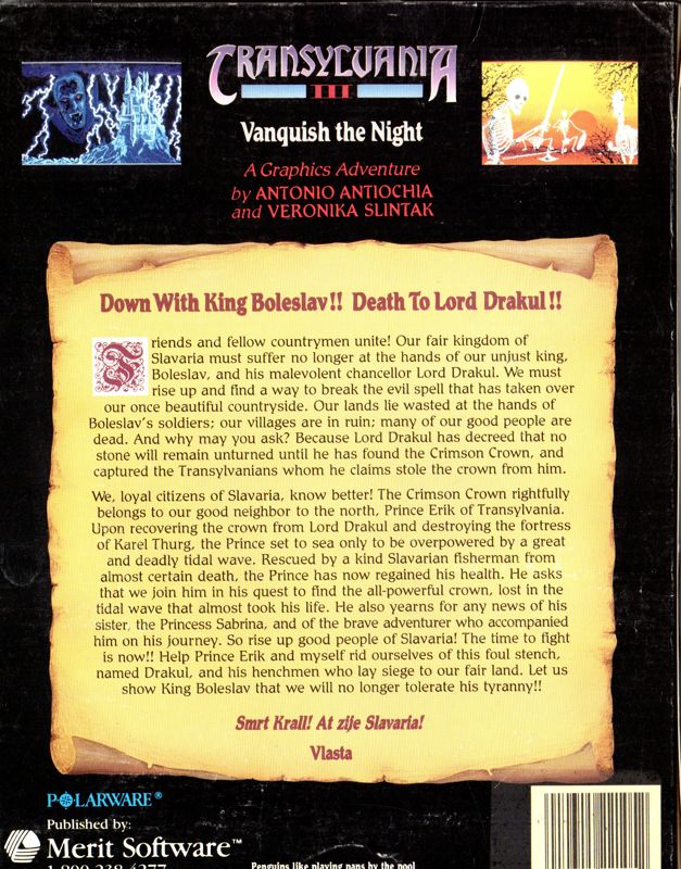 Back Cover for Transylvania III: Vanquish the Night (DOS)