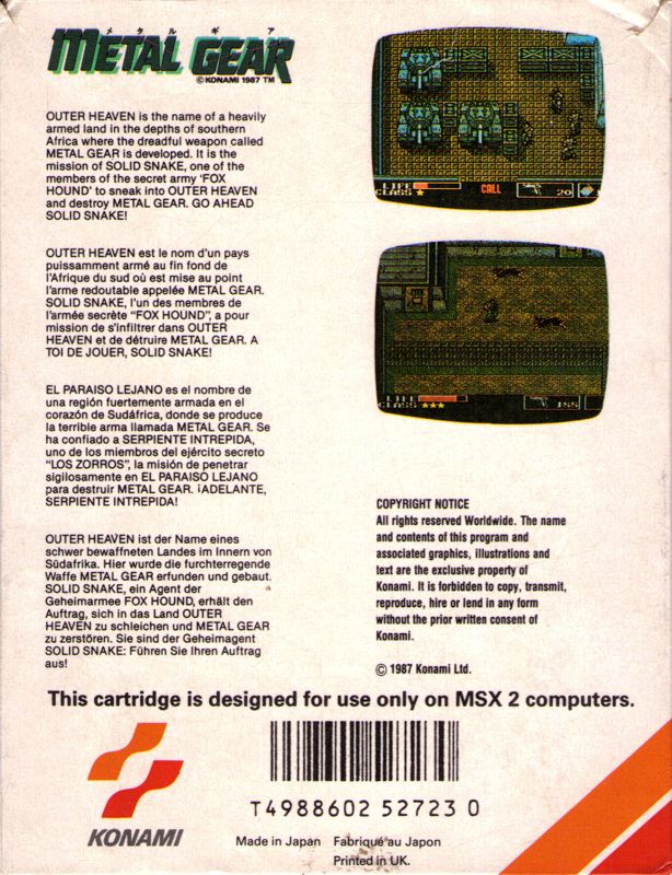 Back Cover for Metal Gear (MSX)