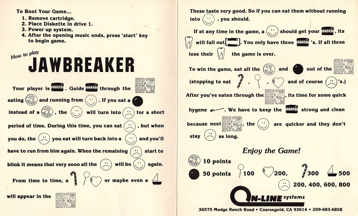 Inside Cover for Jawbreaker (Atari 8-bit) (This is the original cover art. We should use it to differentiate from other versions of Jawbreaker)
