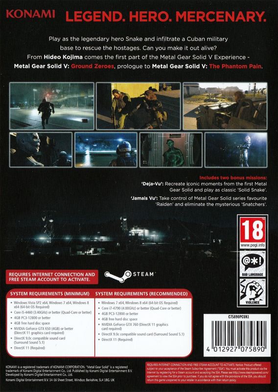 Back Cover for Metal Gear Solid V: Ground Zeroes (Windows)