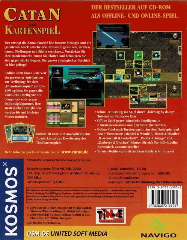Back Cover for Catan: Das Kartenspiel (Windows) (Initial United Soft Media / Navigo / Kosmos release)