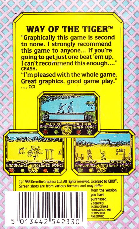 Back Cover for The Way of the Tiger (ZX Spectrum)