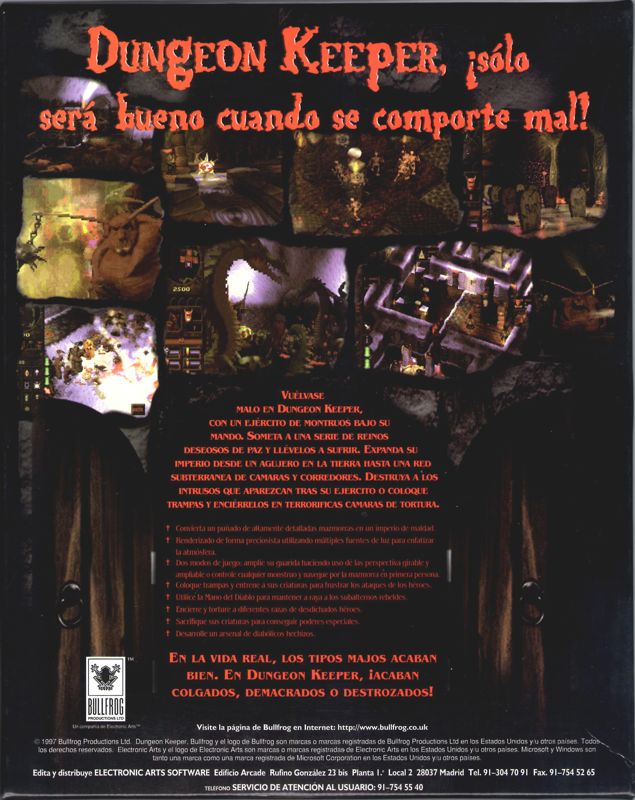 Back Cover for Dungeon Keeper (DOS and Windows)