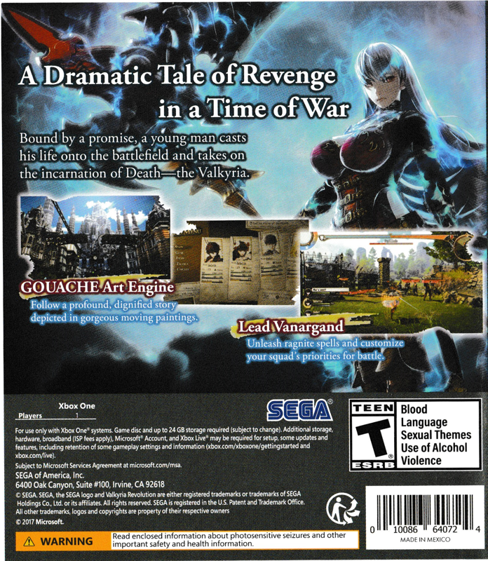 Back Cover for Valkyria Revolution (Xbox One)