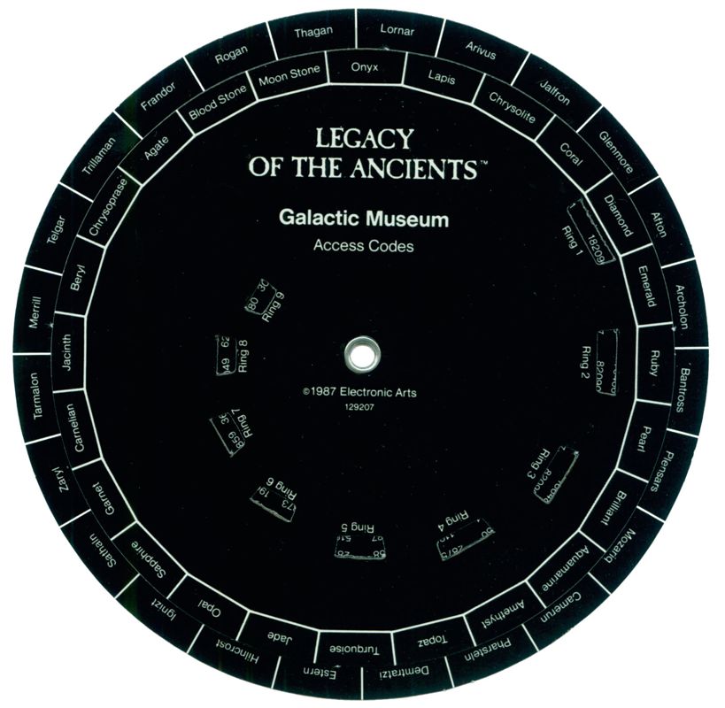 Extras for Legacy of the Ancients (DOS): Museum Access Code Wheel
