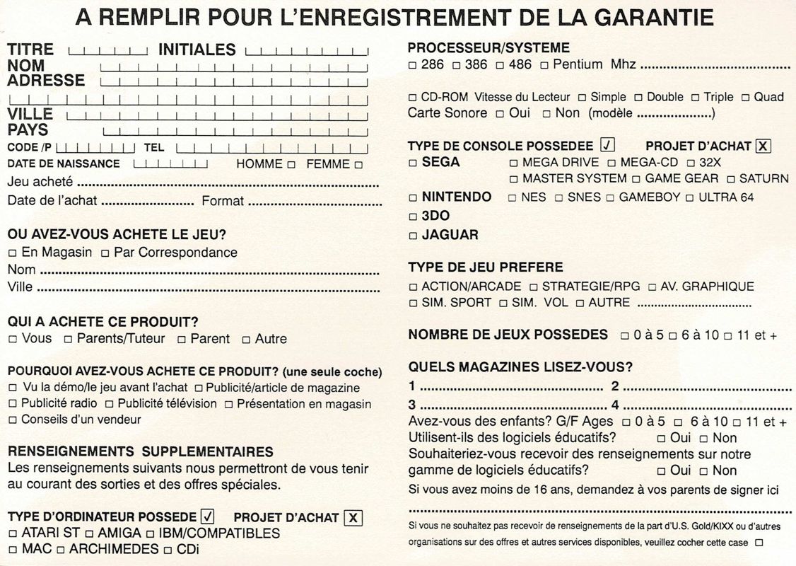 Extras for Dominus (DOS): Registration Card France - Back