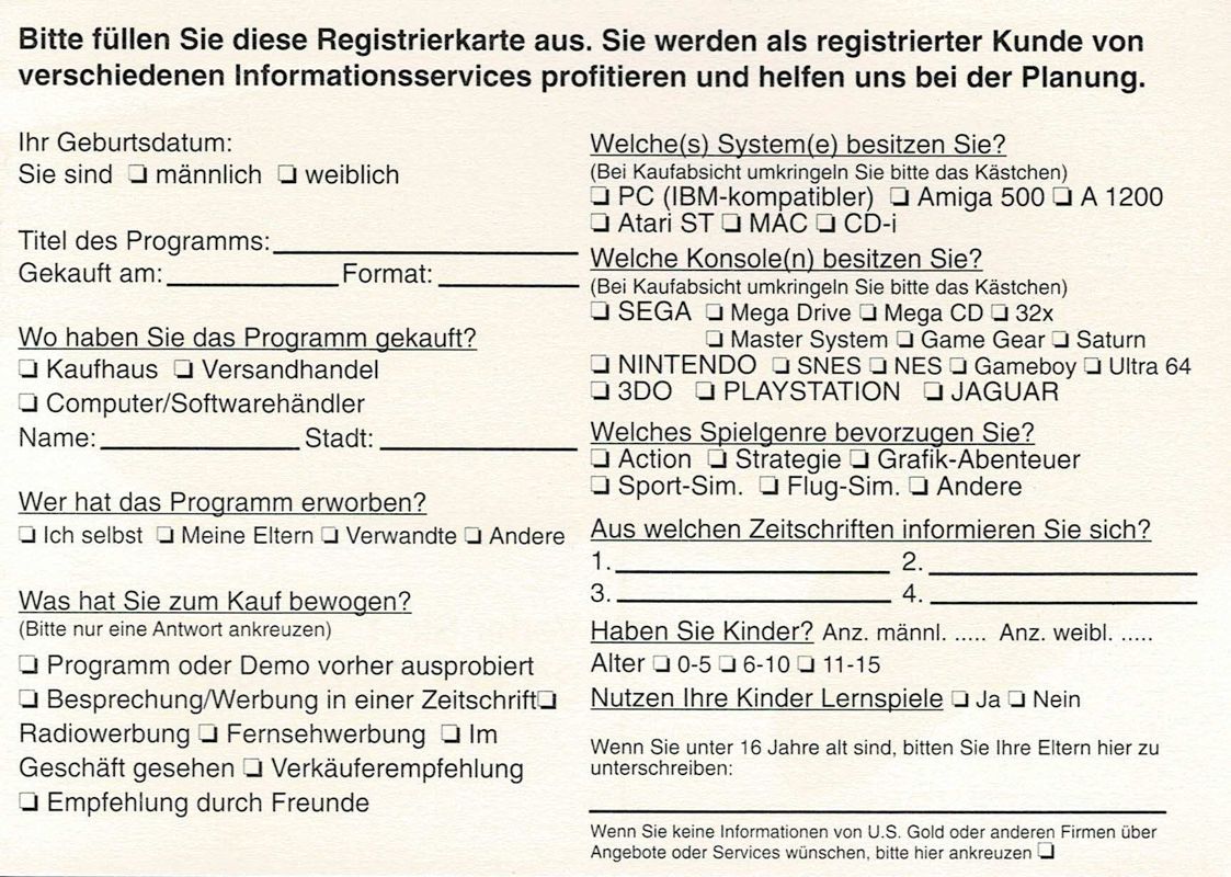 Extras for Dominus (DOS): Registration Card Germany - Back