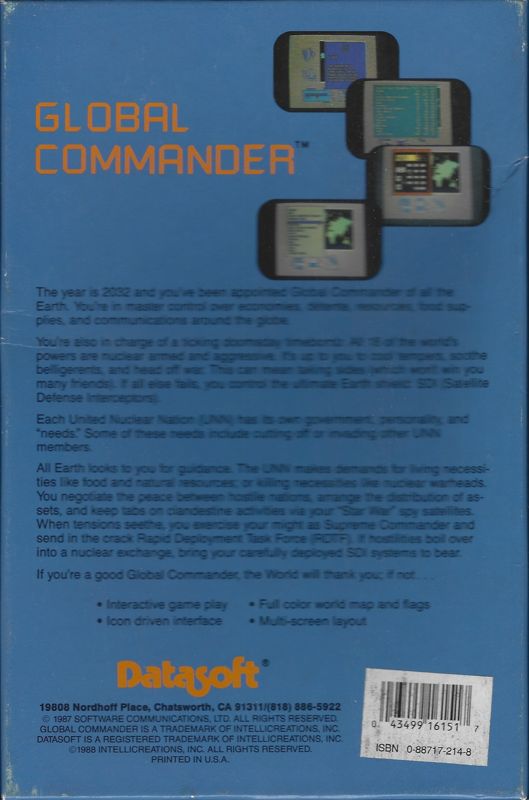 Back Cover for Global Commander (Commodore 64)