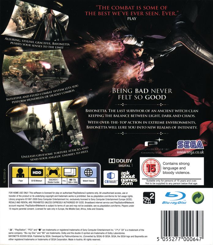 Back Cover for Bayonetta (PlayStation 3)