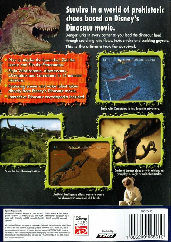 Back Cover for Disney's Dinosaur (Windows) (Hot Shots release)