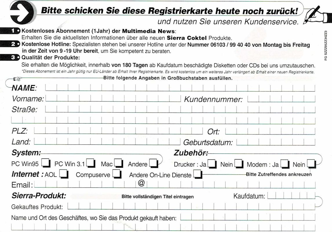 Extras for Caesar II (DOS and Windows) (Re-release): Registration Card - Back