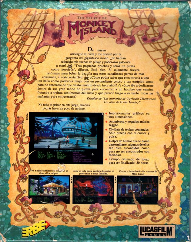 Back Cover for The Secret of Monkey Island (DOS) (3.5" Floppy Disk release)