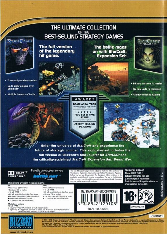 Back Cover for StarCraft: Anthology (Macintosh and Windows) (BestSeller Series release (alternate English version post-2003))
