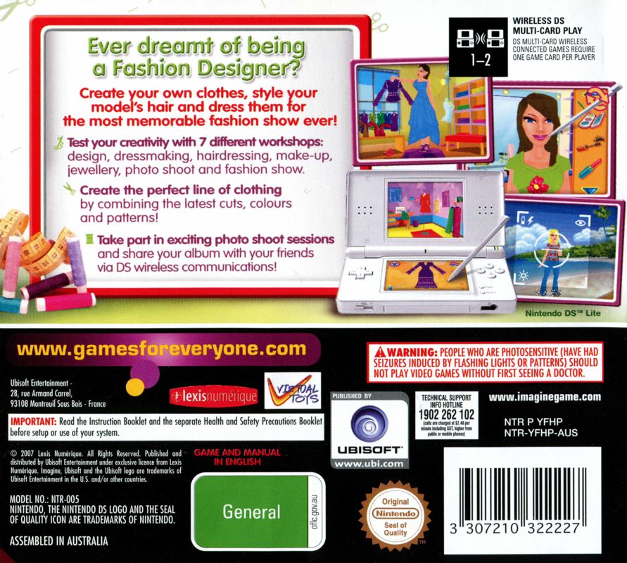 Back Cover for Imagine: Fashion Designer (Nintendo DS)