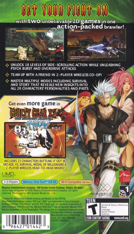 Back Cover for Guilty Gear Judgment (PSP)