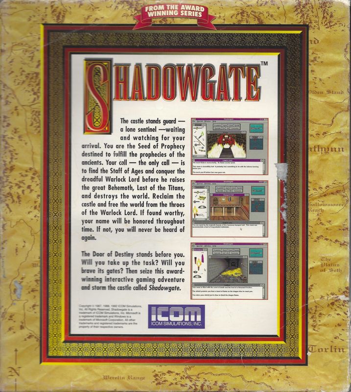 Back Cover for Shadowgate (Windows 3.x)