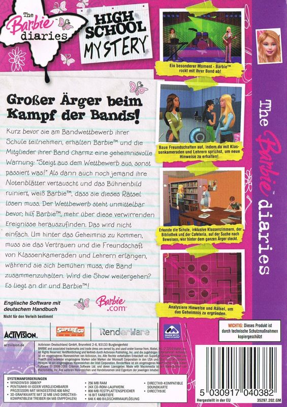Back Cover for The Barbie Diaries: High School Mystery (Windows)