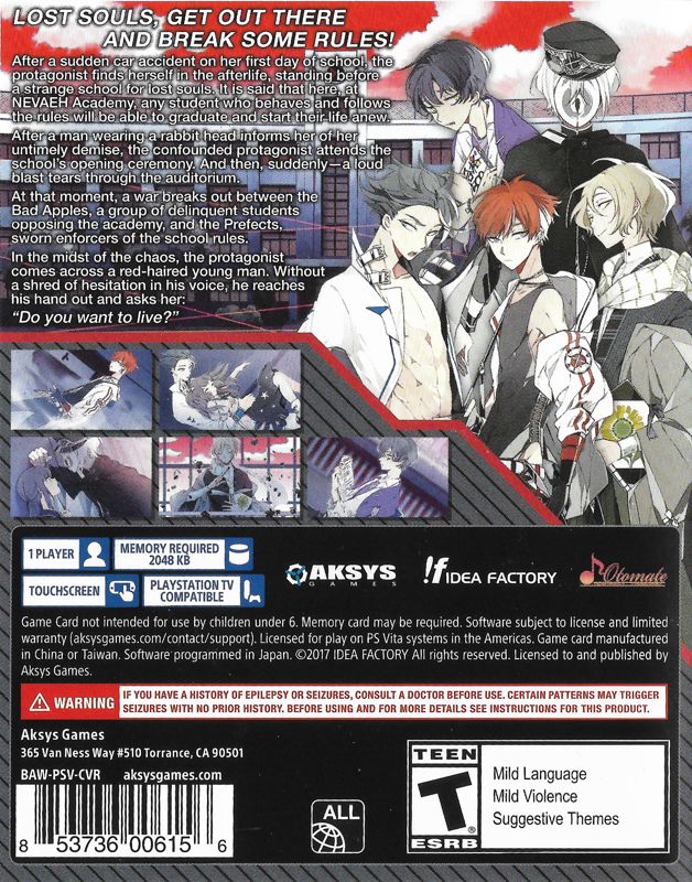 Back Cover for Bad Apple Wars (PS Vita)