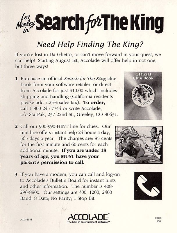 Advertisement for Les Manley in: Search for the King (DOS) (Version 1.1): Hint Line Advertisement