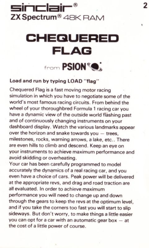 Inside Cover for Chequered Flag (ZX Spectrum): Right