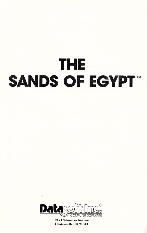 Manual for The Sands of Egypt (Apple II)