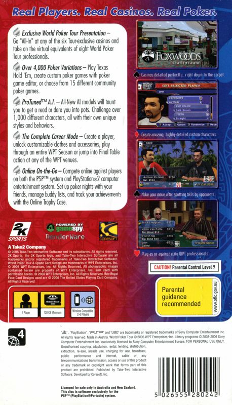 Back Cover for World Poker Tour (PSP)