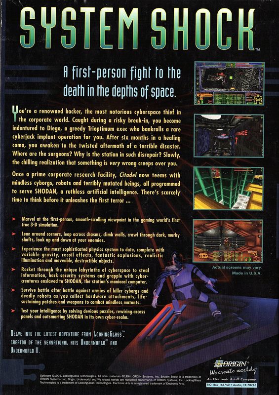 Back Cover for System Shock (DOS)