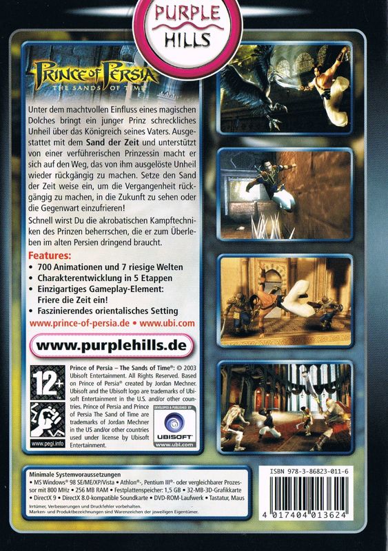 Back Cover for Prince of Persia: The Sands of Time (Windows) (Purple Hills release)