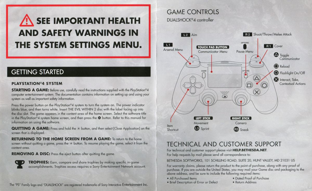 Manual for The Evil Within 2 (PlayStation 4): Inside