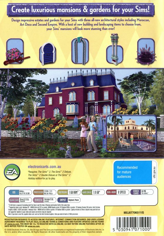 Back Cover for The Sims 2: Mansion & Garden Stuff (Windows)