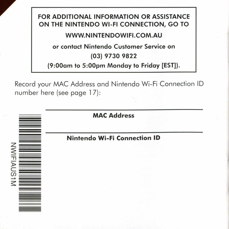Extras for Surf's Up (Nintendo DS): Wifi booklet - back