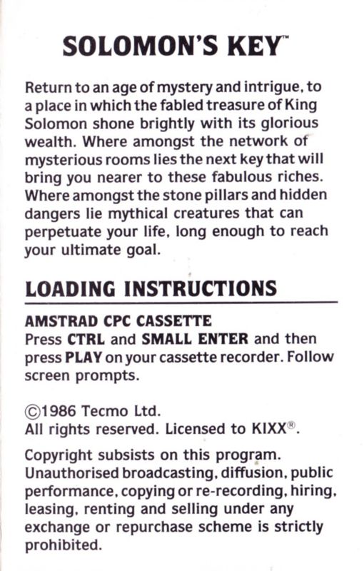Inside Cover for Solomon's Key (Amstrad CPC): Left