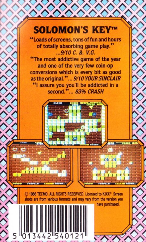 Back Cover for Solomon's Key (Amstrad CPC)