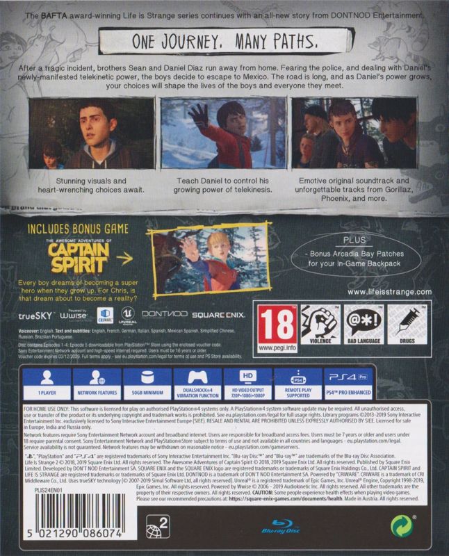 Other for Life Is Strange 2 (Collector's Edition) (PlayStation 4) ("Soft-bundled Box Set"): Keep Case - Back