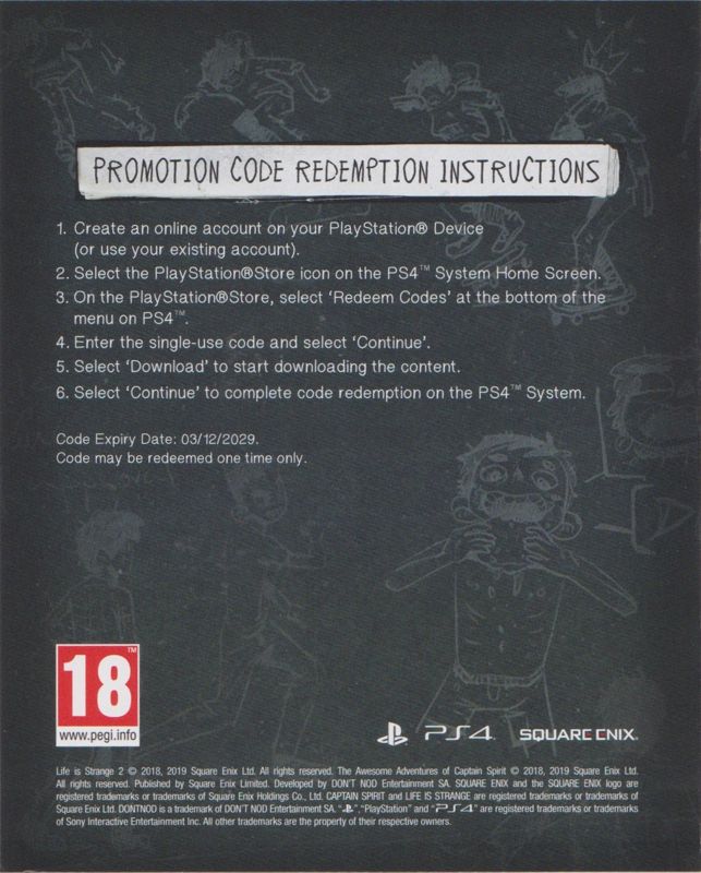 Other for Life Is Strange 2 (Collector's Edition) (PlayStation 4) ("Soft-bundled Box Set"): DLC Voucher - <i>Episode 5: Wolves</i> - Back