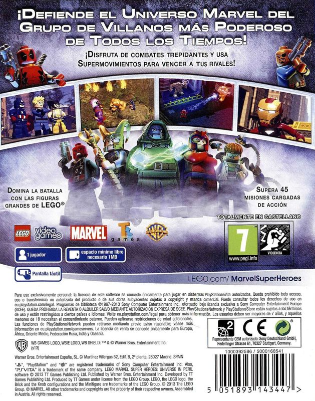 Back Cover for LEGO Marvel Super Heroes: Universe in Peril (PS Vita)