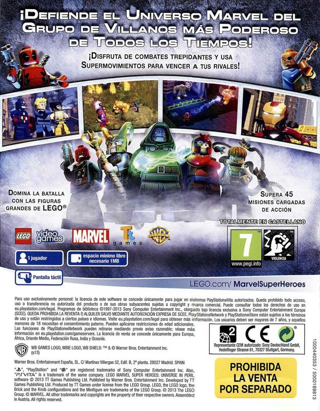 Back Cover for LEGO Marvel Super Heroes: Universe in Peril (PS Vita) (Bundled with PS Vita)