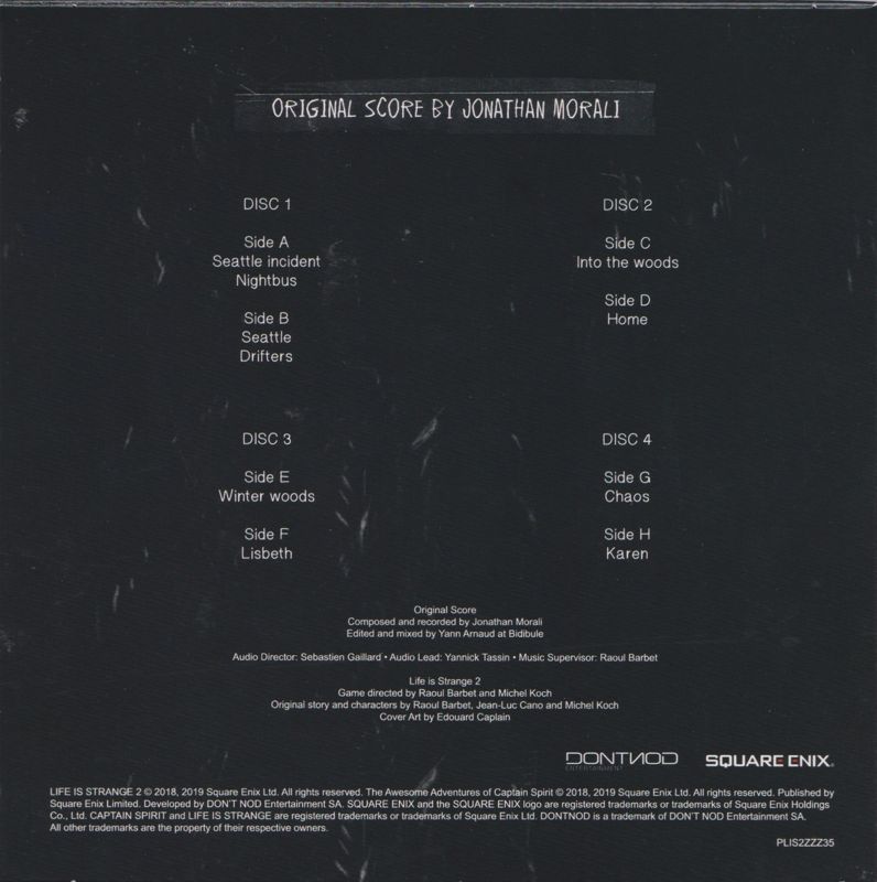 Soundtrack for Life Is Strange 2 (Collector's Edition) (PlayStation 4) ("Soft-bundled Box Set"): Slipcase Vinyl LP Collection - Back