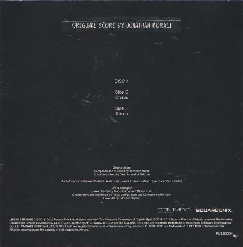 Soundtrack for Life Is Strange 2 (Collector's Edition) (PlayStation 4) ("Soft-bundled Box Set"): Slipcase - Vinyl LP 4 - Back