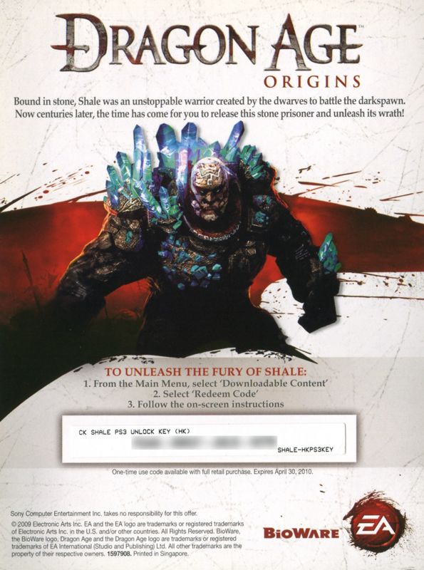 Extras for Dragon Age: Origins (PlayStation 3): DLC Code 2 - Back