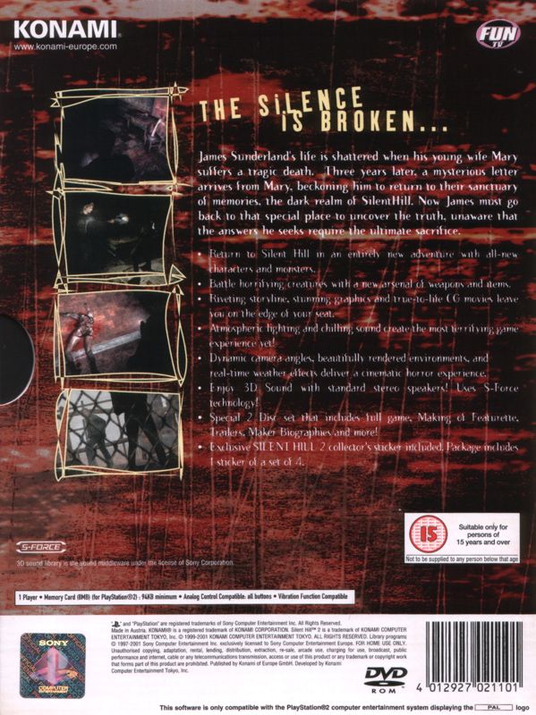 Back Cover for Silent Hill 2 (Special 2 Disc Set) (PlayStation 2)