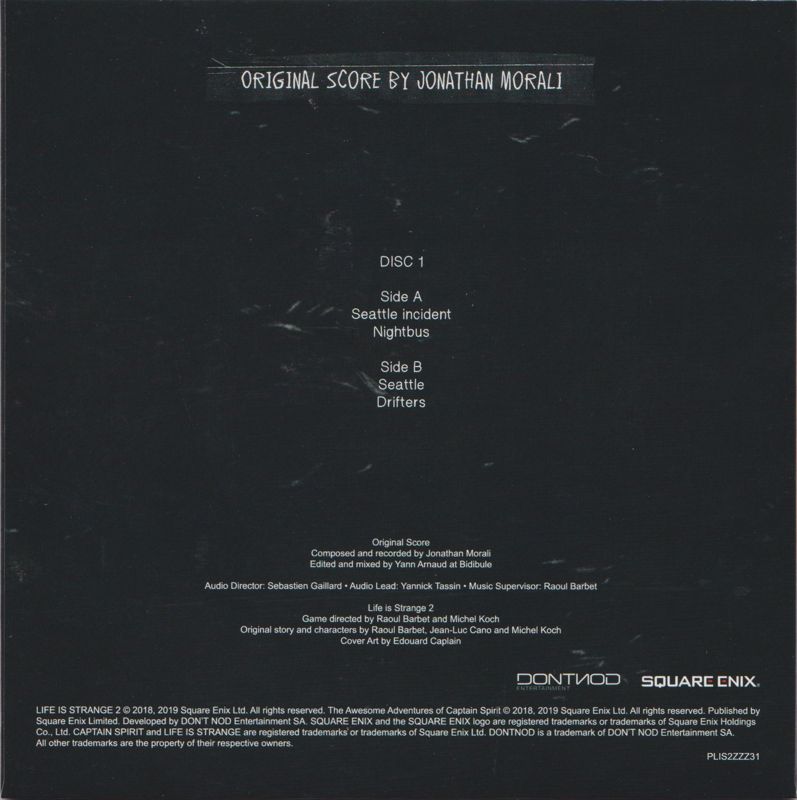 Soundtrack for Life Is Strange 2 (Collector's Edition) (PlayStation 4) ("Soft-bundled Box Set"): Slipcase - Vinyl LP 1 - Back