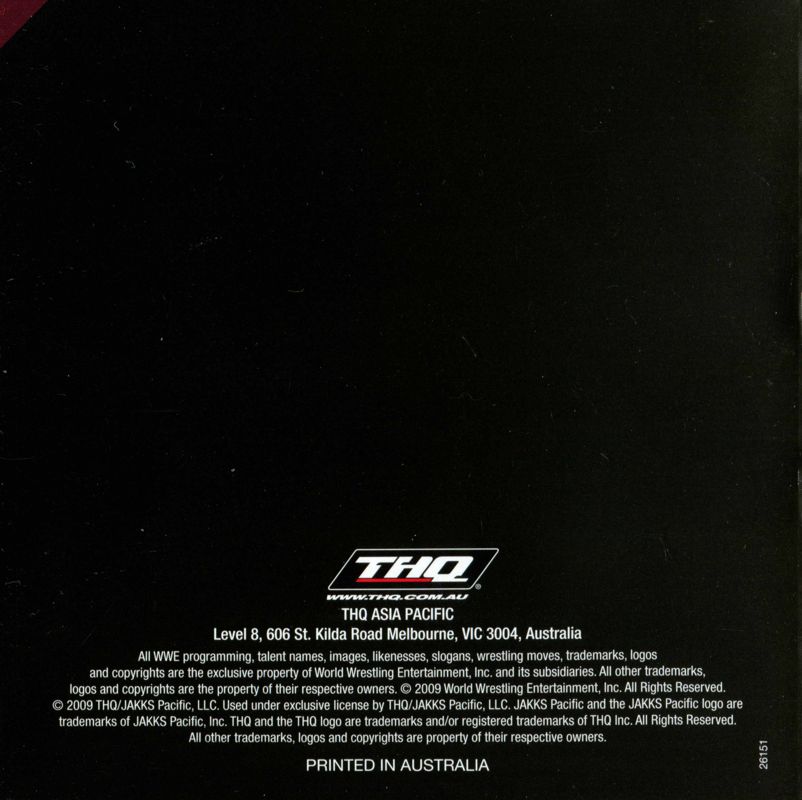 Manual for WWE Smackdown vs. Raw 2010 (Nintendo DS): Back