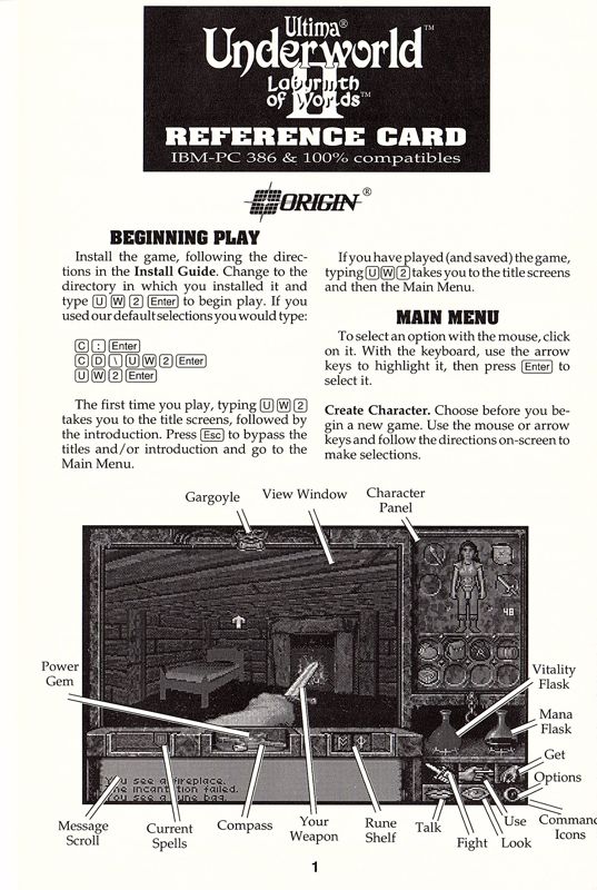 Reference Card for Ultima Underworld II: Labyrinth of Worlds (DOS)