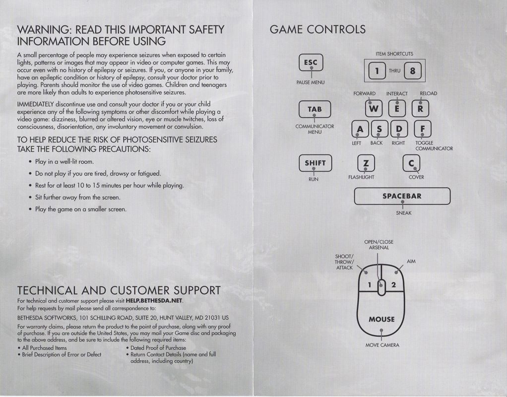 Reference Card for The Evil Within 2 (Windows) (Retail Steam release): Product Activation Leaflet: Inner panels