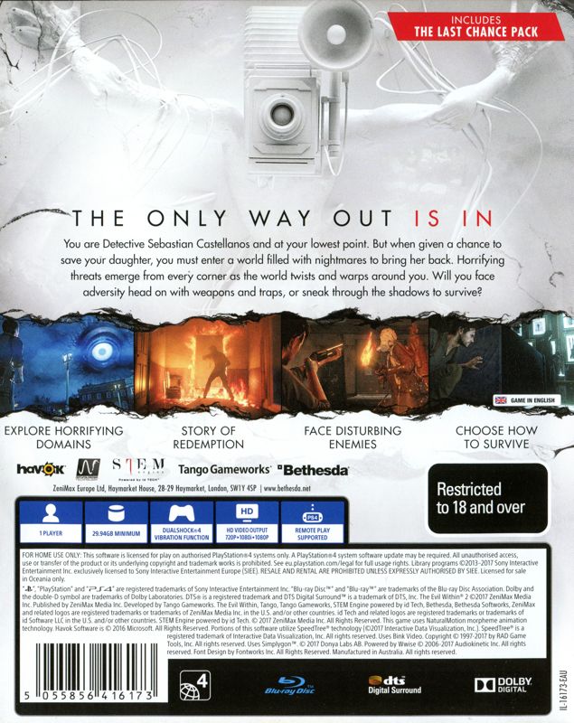 Back Cover for The Evil Within 2 (PlayStation 4)