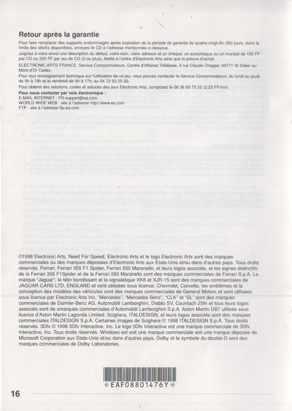 Reference Card for Need for Speed III: Hot Pursuit (Windows): Booklet - Back (16 page)