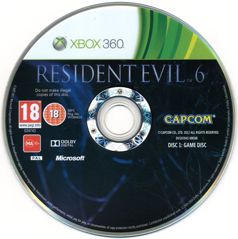 Media for Resident Evil 6 (Xbox 360) (Transparent plastic sleeve): Disc 1