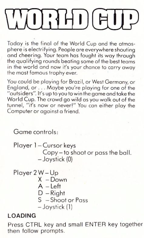 Inside Cover for World Cup (Amstrad CPC): Left